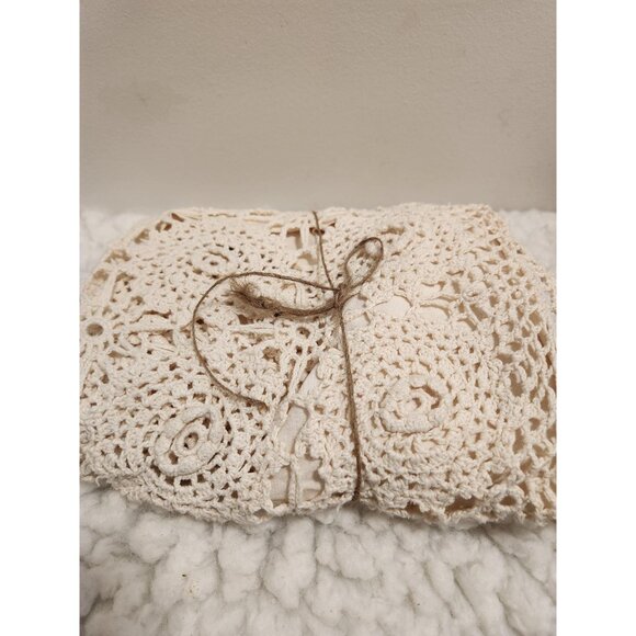 Lace Crochet Vintage Pillow Case Tan/Beige Authentic Shabby Chic Bedroom Accent - Picture 2 of 10